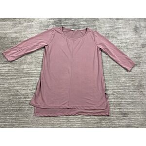 Promesa Tunic Top Womens Small Mauve 3/4 Sleeve Round Neck Side Slits Modal